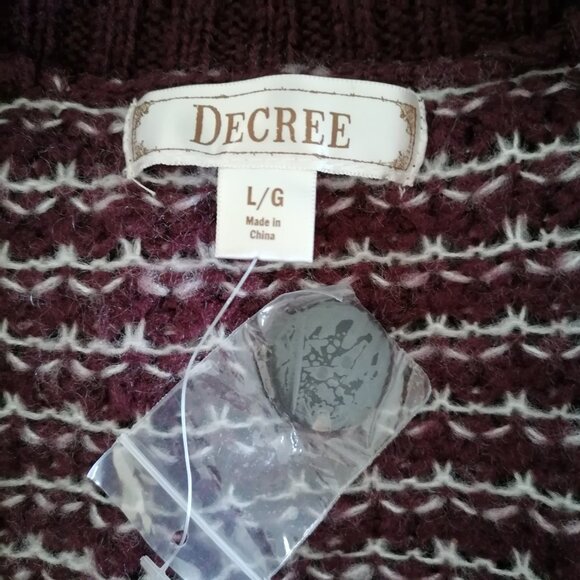 Decree Womens Maroon Red Long Sleeve Fringe Hem Striped Cardigan Sweater Size L - Picture 5 of 6